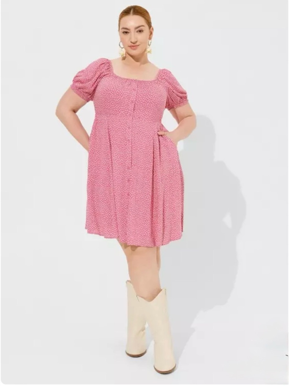 Torrid Pink Button Front Skater Mini Dress Size 1X(14-16) - Picture 2 of 10